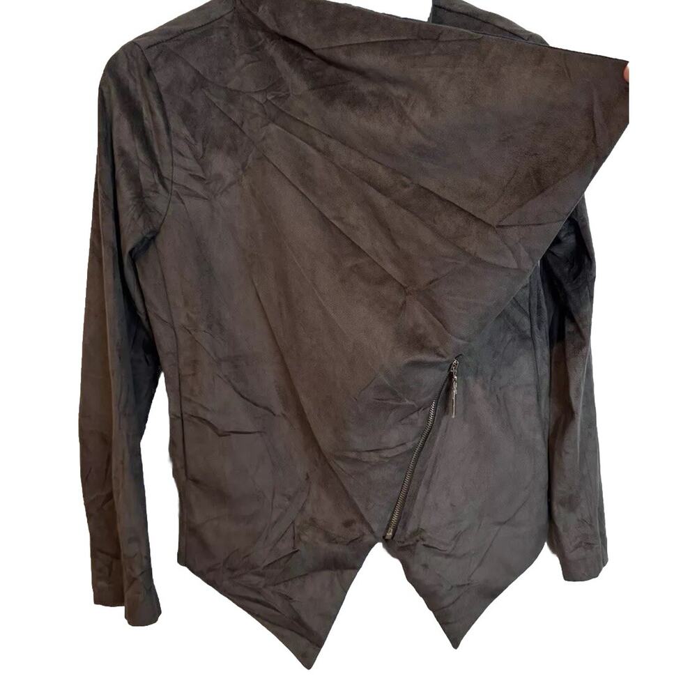 Adore Blue Gray Velvet Draped Asymmetric Zip Hi-Lo Hem Moto Jacket Small - Picture 6 of 11